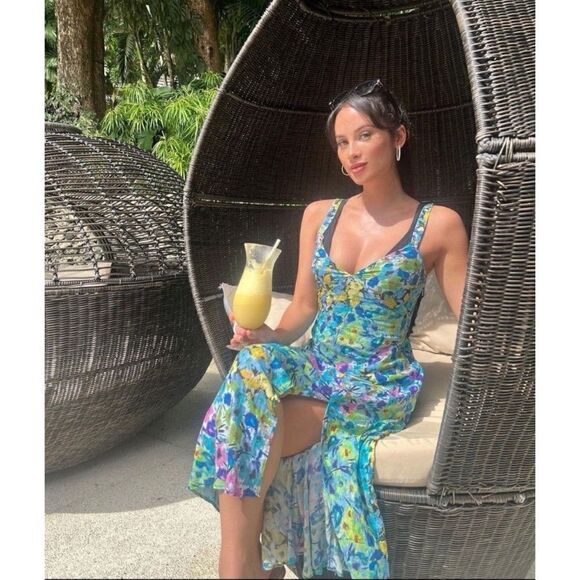 Zara Blue Floral Midi Dress - Picture 8 of 16